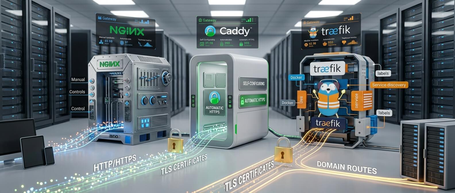 Nginx vs Caddy vs Traefik: какой reverse proxy выбрать для VPS, Docker и production-сервисов
