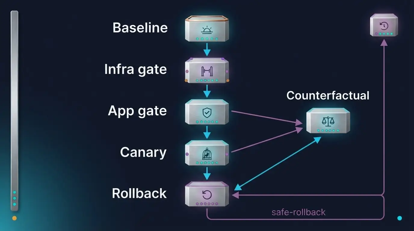 Production rollout с infrastructure gate, application gate и rollback