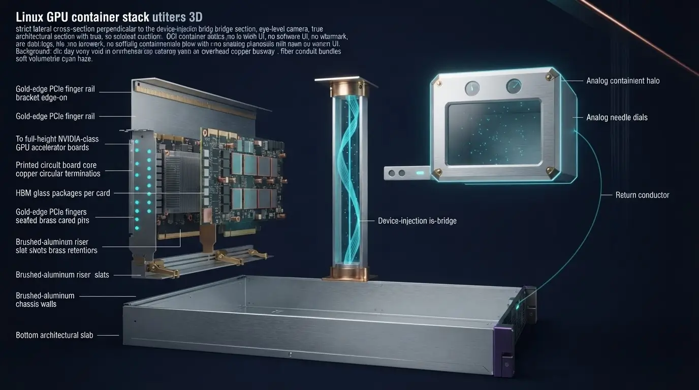Слои GPU-контейнера: сервер, OCI-окружение и CDI-канал устройства