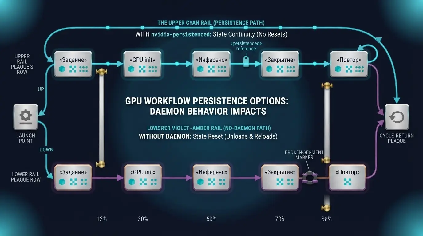 Схема жизненного цикла GPU с daemon и без persistence между заданиями