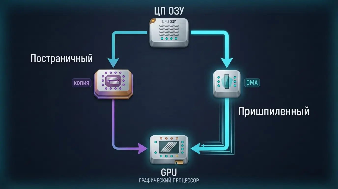 Сравнение pageable и pinned memory при передаче данных из CPU RAM в GPU