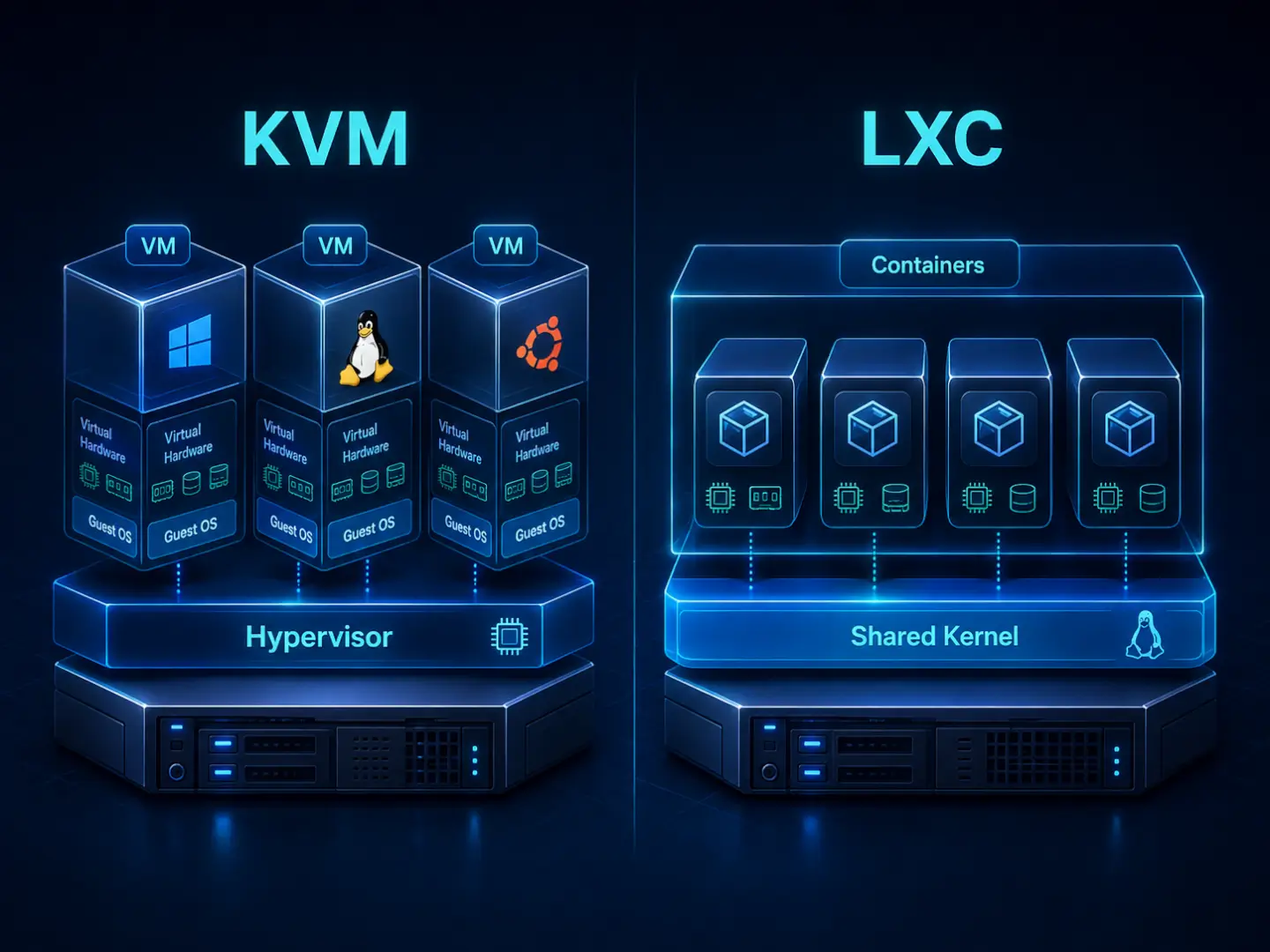 Сравнение KVM виртуальных машин и LXC контейнеров в Proxmox VE