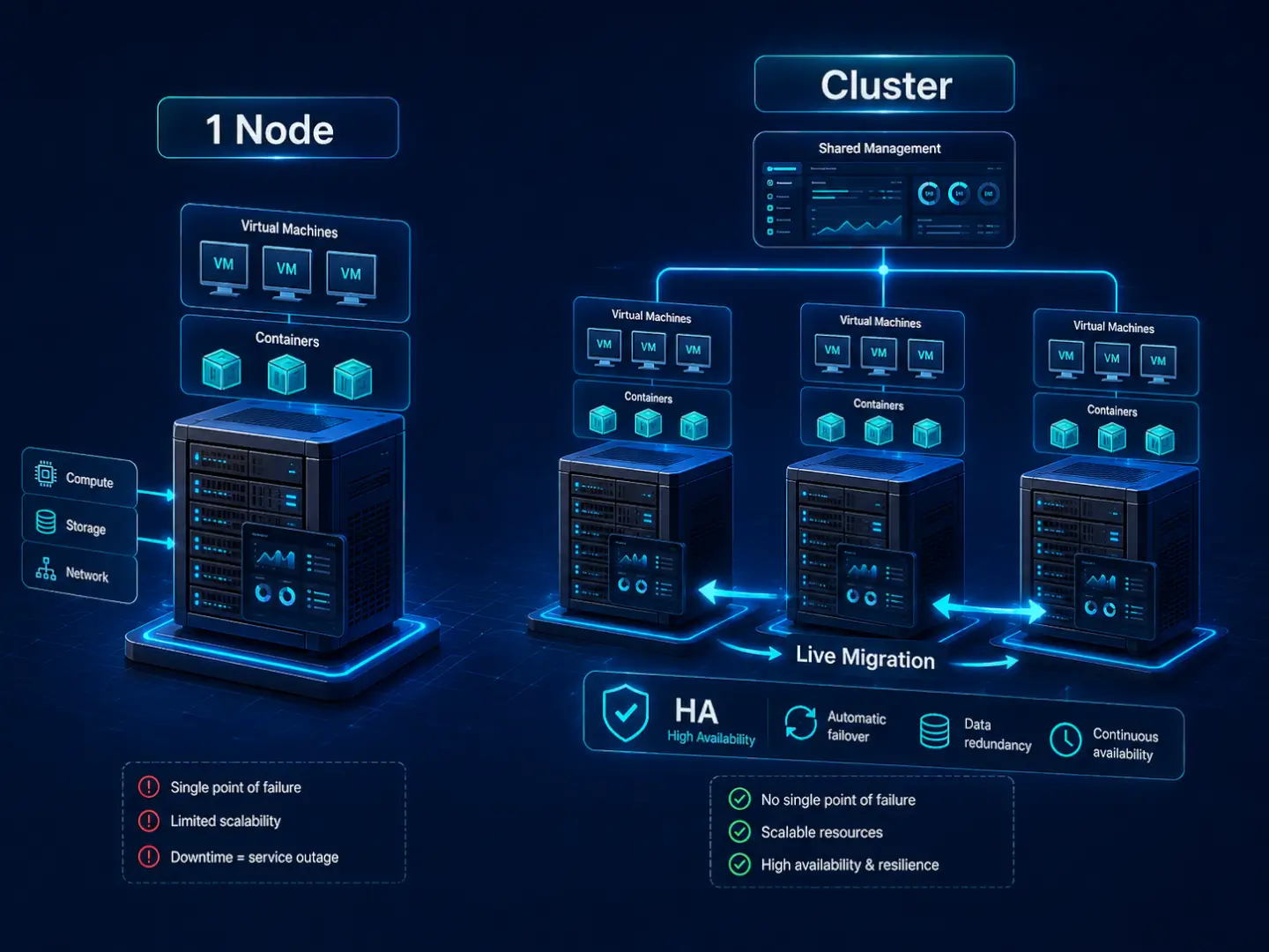 Одна нода Proxmox и кластер из трёх узлов: сравнение архитектур