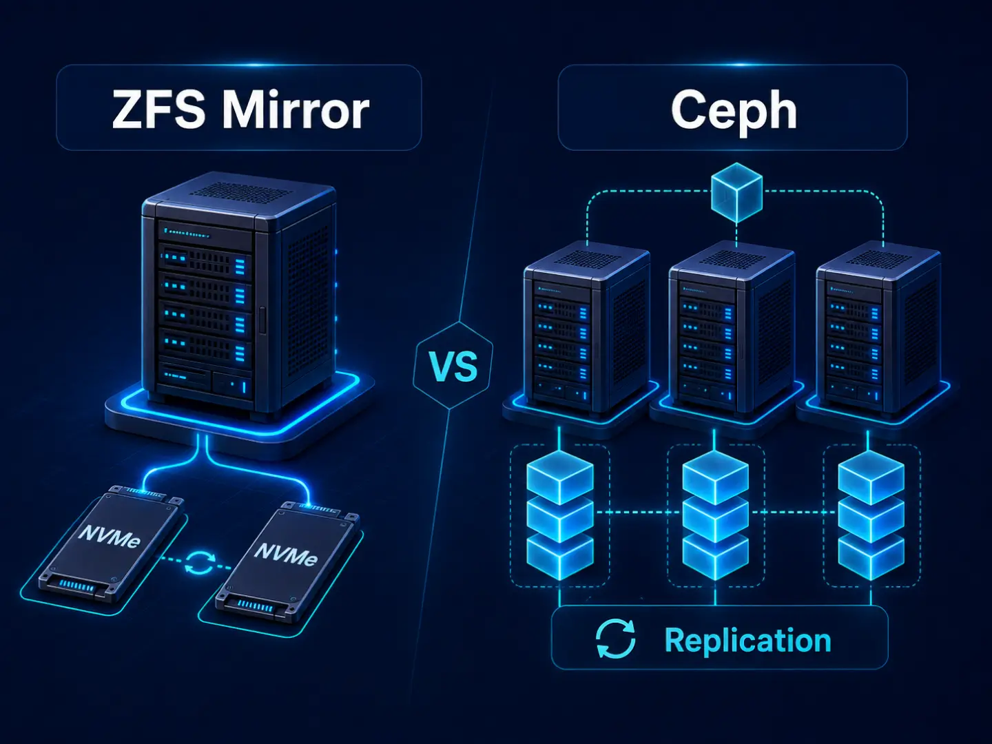 Сравнение ZFS Mirror и Ceph для хранилища Proxmox