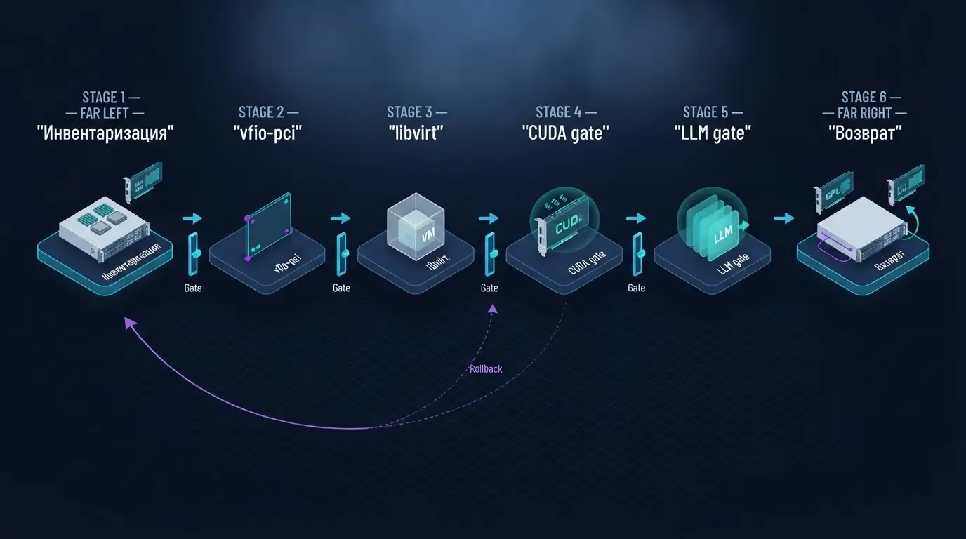 Pipeline безопасного запуска GPU passthrough от инвентаризации до LLM gate