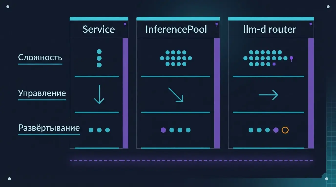 Сравнение Service, InferencePool и production router для LLM