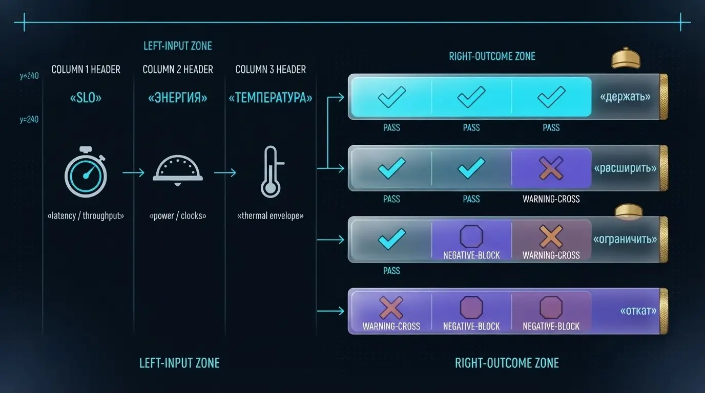 Матрица решения для power cap по SLO, энергии и температуре