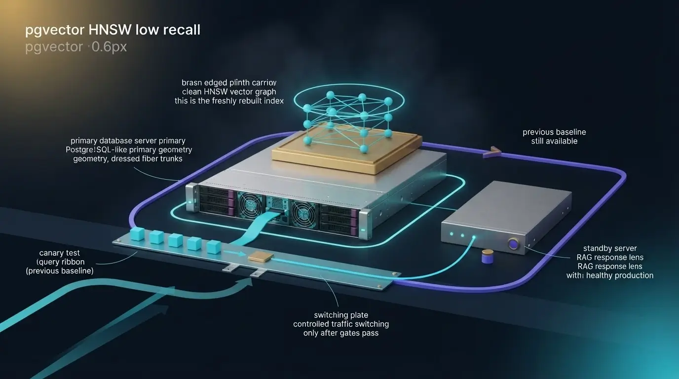 Canary проверяет recall нового HNSW-индекса до переключения production RAG и сохраняет rollback