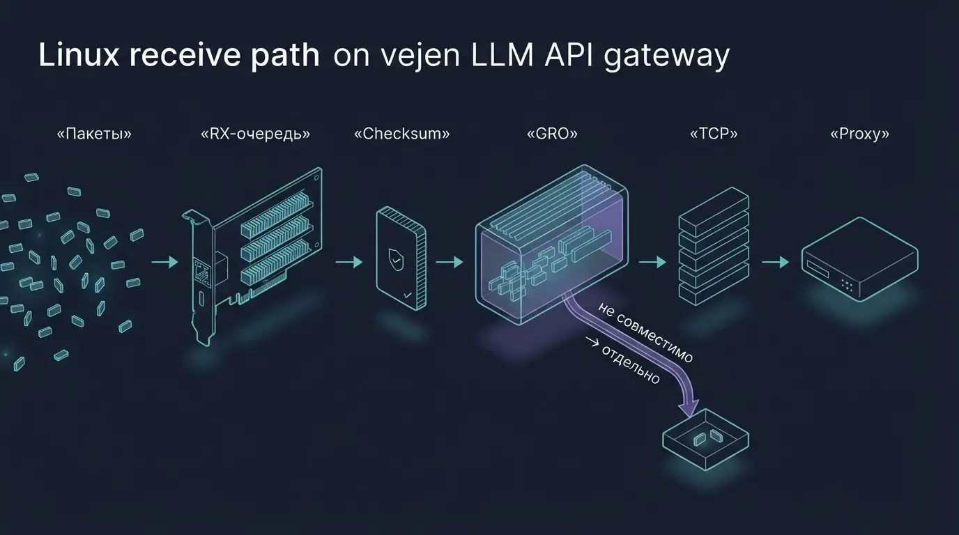 GRO объединяет совместимые пакеты из RX-очереди перед передачей в TCP