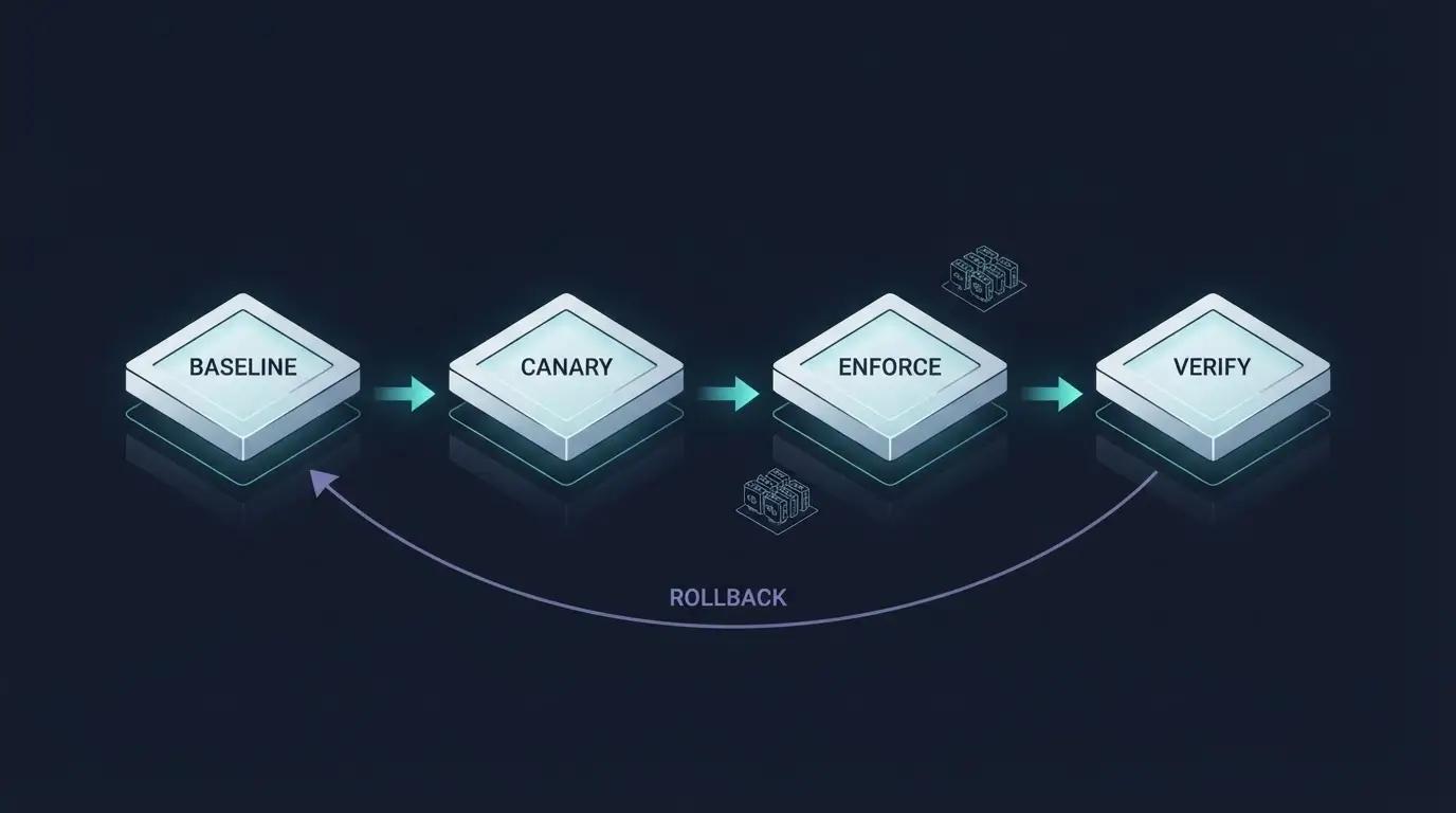Схема canary rollout и rollback сетевых политик для LLM inference