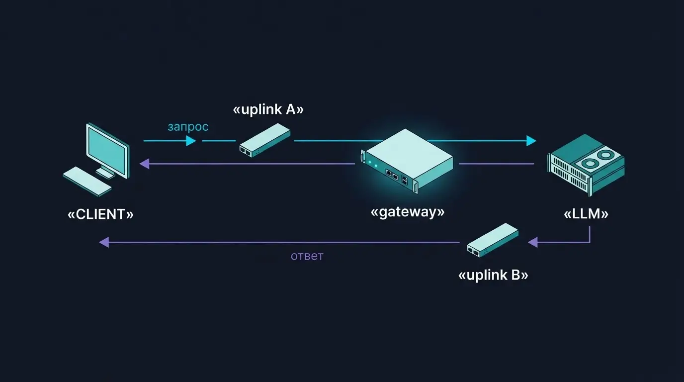 Схема асимметричного маршрута запроса и ответа через два uplink