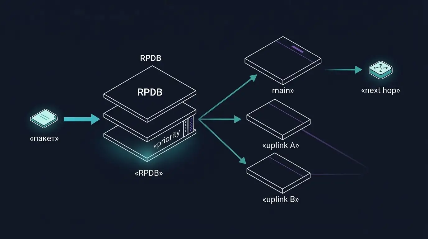 Схема выбора таблицы маршрутизации через RPDB и ip rule
