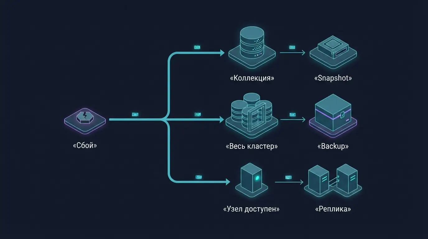 Схема выбора между snapshot коллекции, cloud backup и репликацией Qdrant