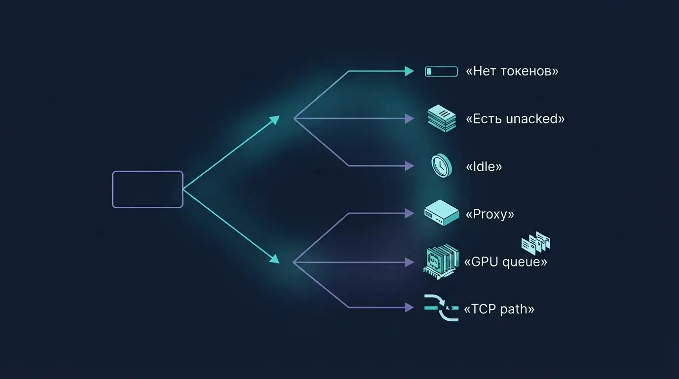 Оператор сравнивает retransmissions, unacked bytes и LLM application SLO на одном соединении