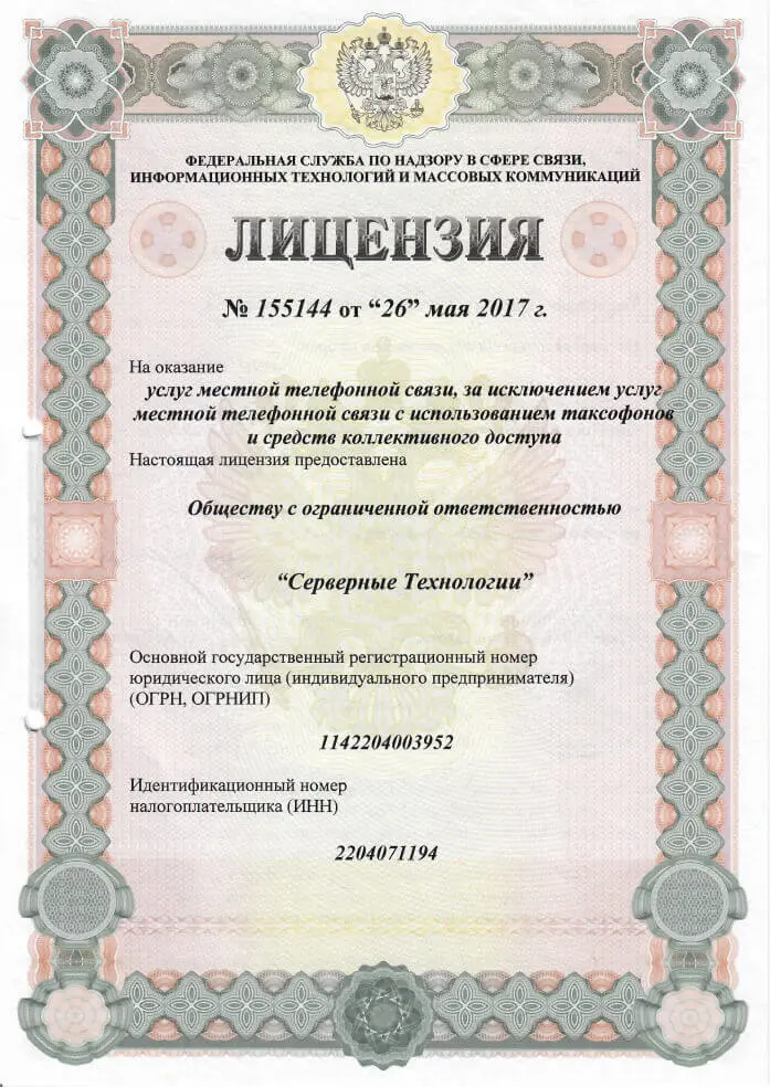 License for the provision of local telephone services, with the exception of local telephone services using payphones and means of collective access